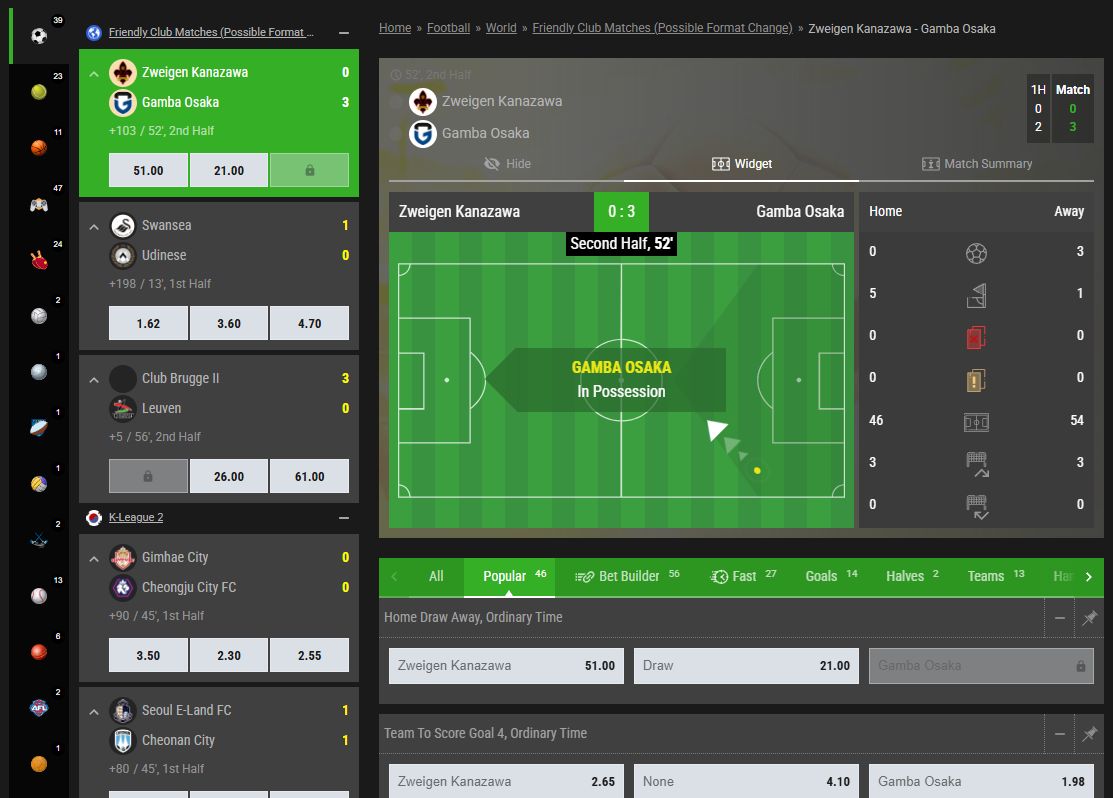 Possibility of live betting